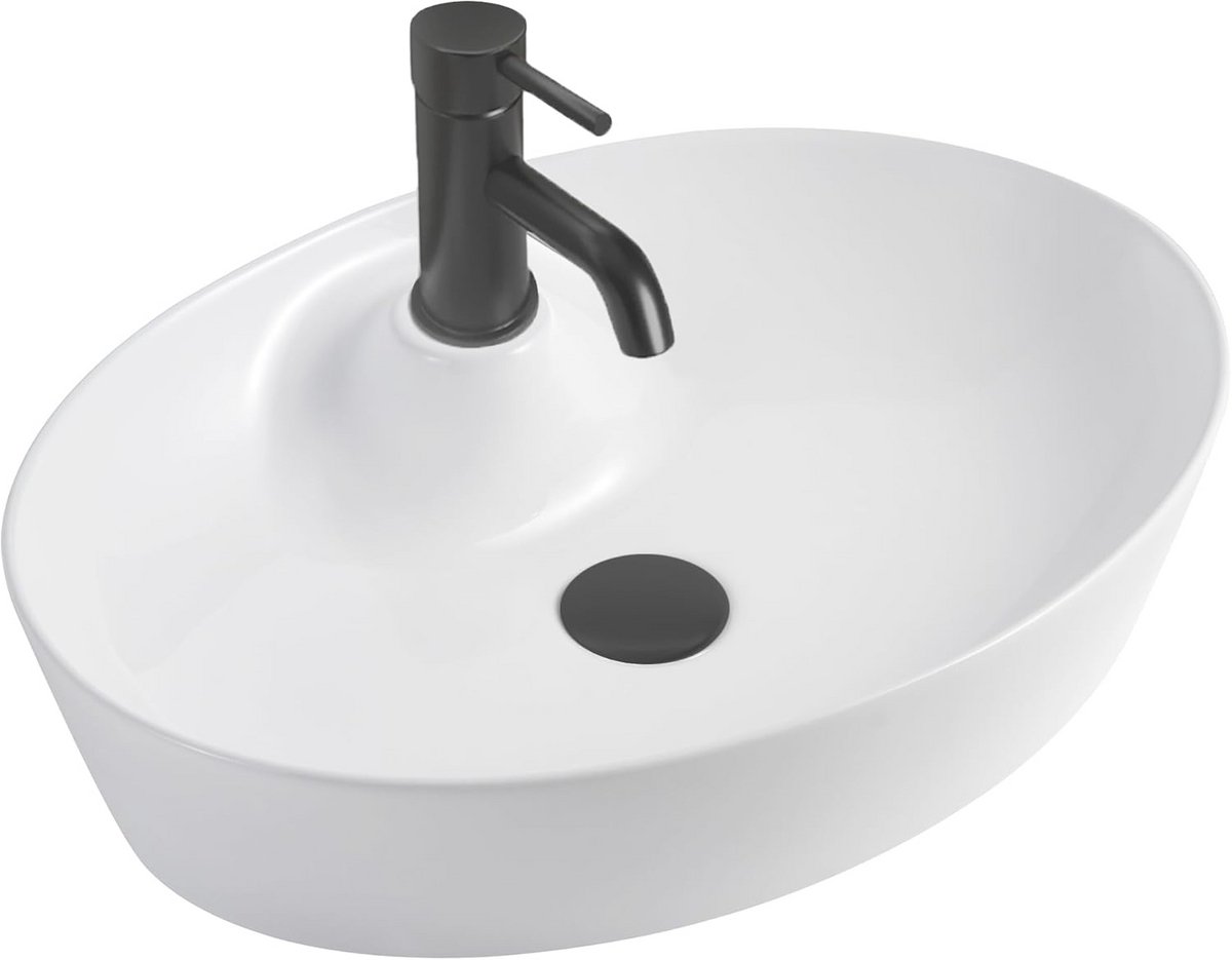 Ovale wasbak 55 cm - keramische opzetwastafel met nano-coating, moderne badkameraccessoire