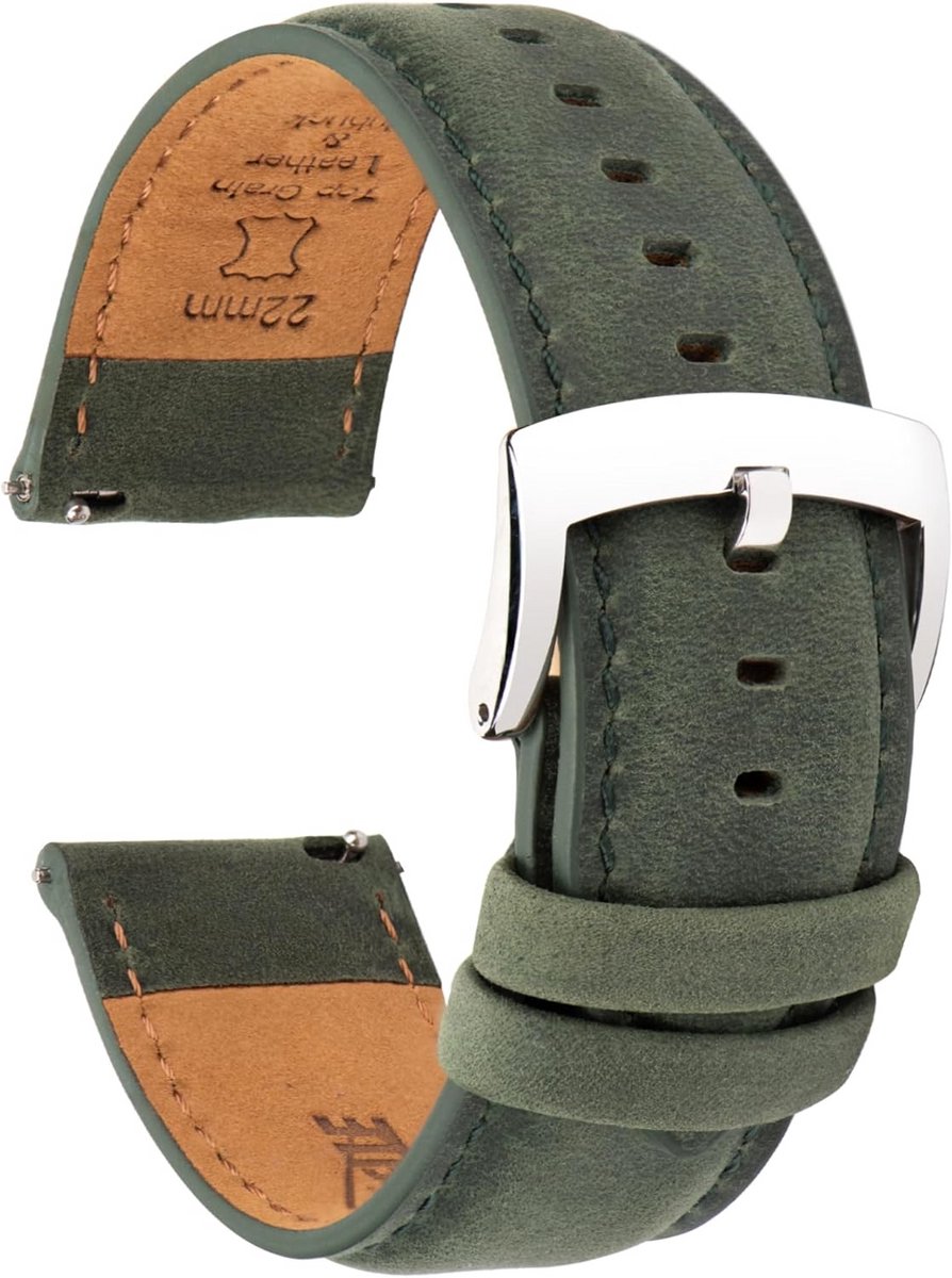 Echt Leer Horlogeband 18mm t-m 22mm met Snelsluiting - Vintage Stijl Duurzaam voor Dames en Heren