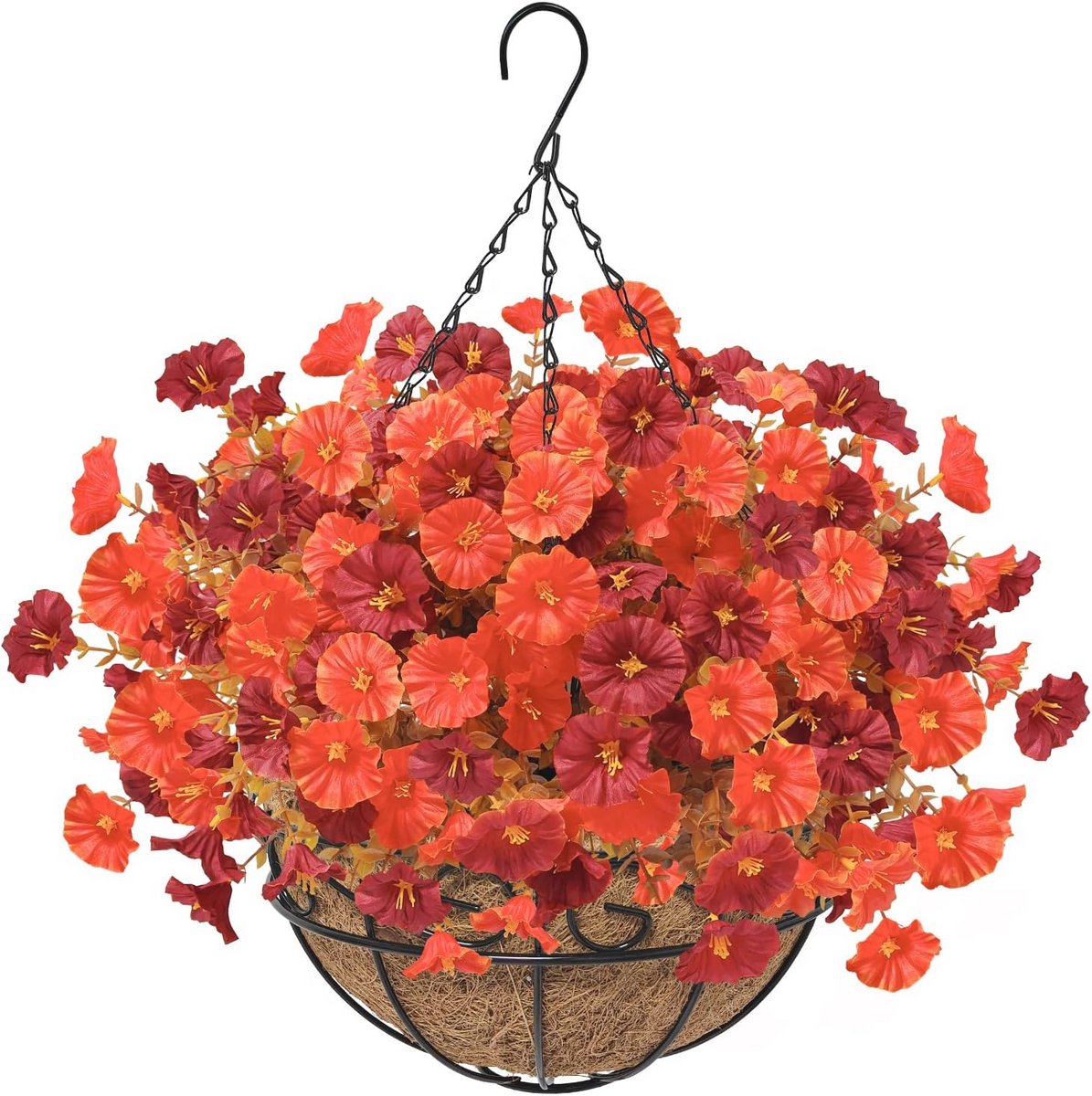Kunsthangende Bloemen Plantenmand voor Buiten - 12 Stuks UV-bestendige Faux Ochtendglorie en Neppetunia's, Perfect voor Balkon en Veranda Decoratie