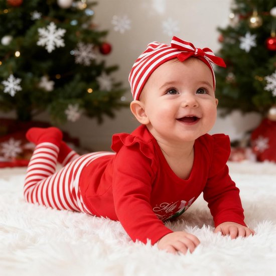 Baby Eerste Kerstoutfit Meisjes Romper, Broek, Muts en Hoofdband Kerstcadeau 0-18 Maanden — afbeelding 2
