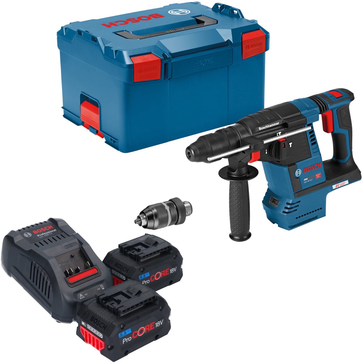 Bosch GBH 18V-26 F Professional accu-boorhamer 18 V 2,6 J SDS plus Brushless + 2x ProCORE accu 5,5 Ah + oplader + L-Boxx