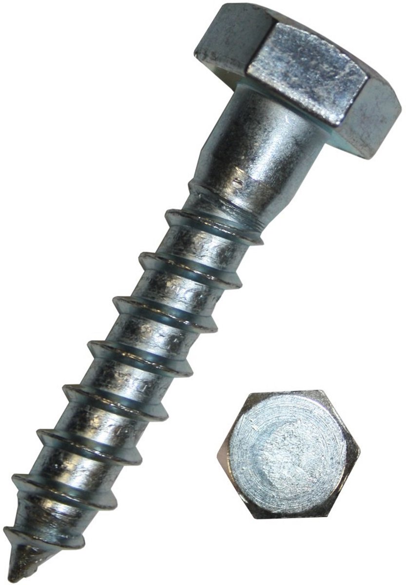 Zeskantige houtschroeven 10 x 60 mm, verzinkt, 50 stuks