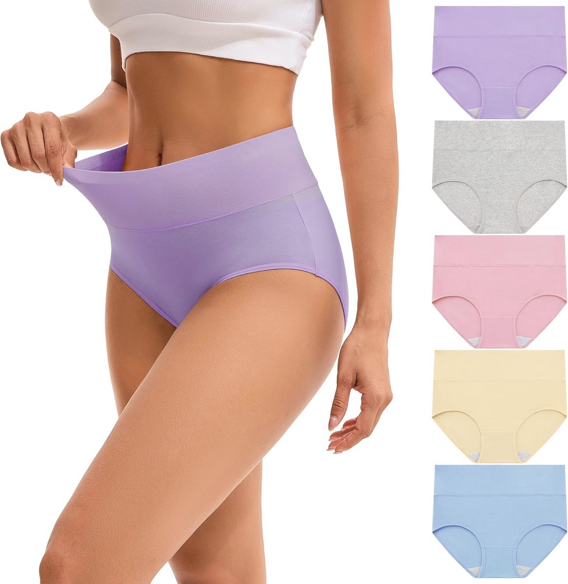 Hoge Taille Katoenen Dames Slips - Set van 5