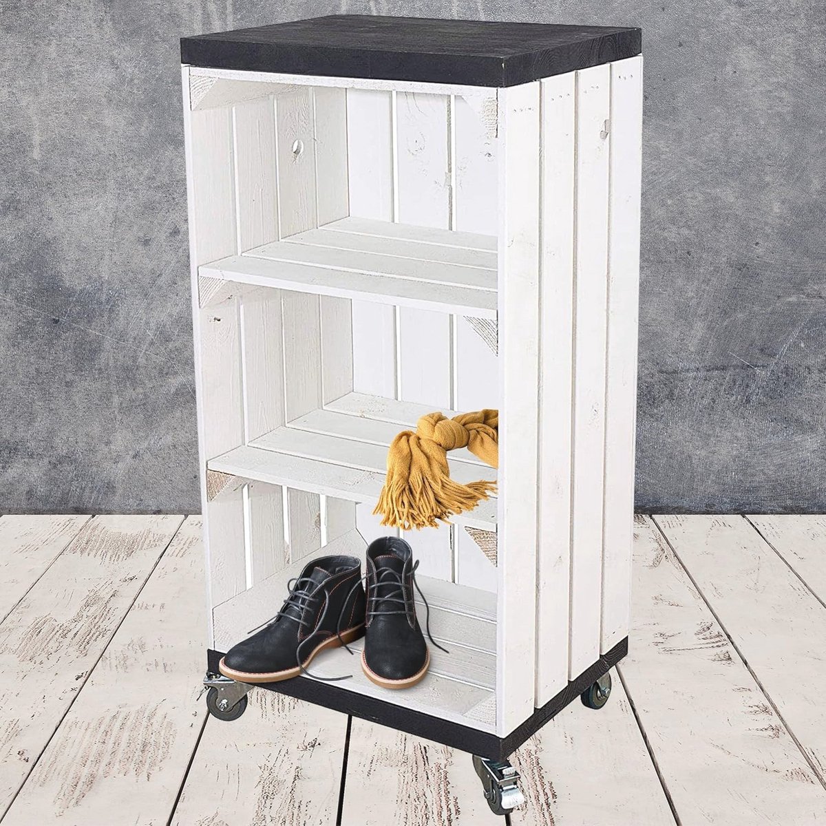 Wit Rek met Wielen en 2 Planken - Multifunctionele Houten Opbergoplossing