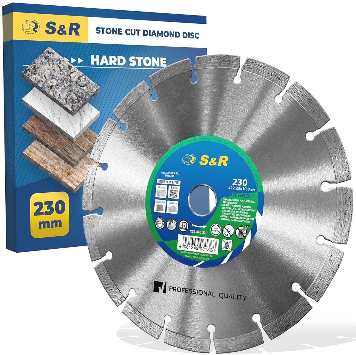 Diamantschijf 230 mm - Voor Beton, Graniet, Natuursteen, Marmer en Keramische Tegels | Geschikt voor Haakse Slijpmachines en Tafelzagen