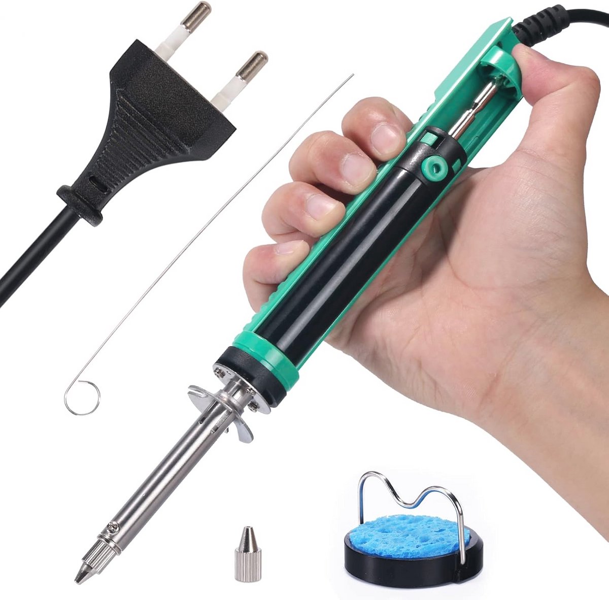 Elektrische desoldeerbout met geïntegreerde desoldeerpomp en vervangbare desoldeersproeiers