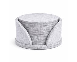 Vilten Glasonderzetters Set 10-delig met Houder – Ø 10 cm – Grijs