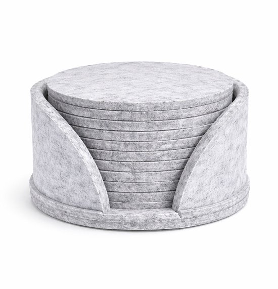 Ensemble de Sous-verres en Feutre 10 pièces avec Support – Ø 10 cm – Grijs