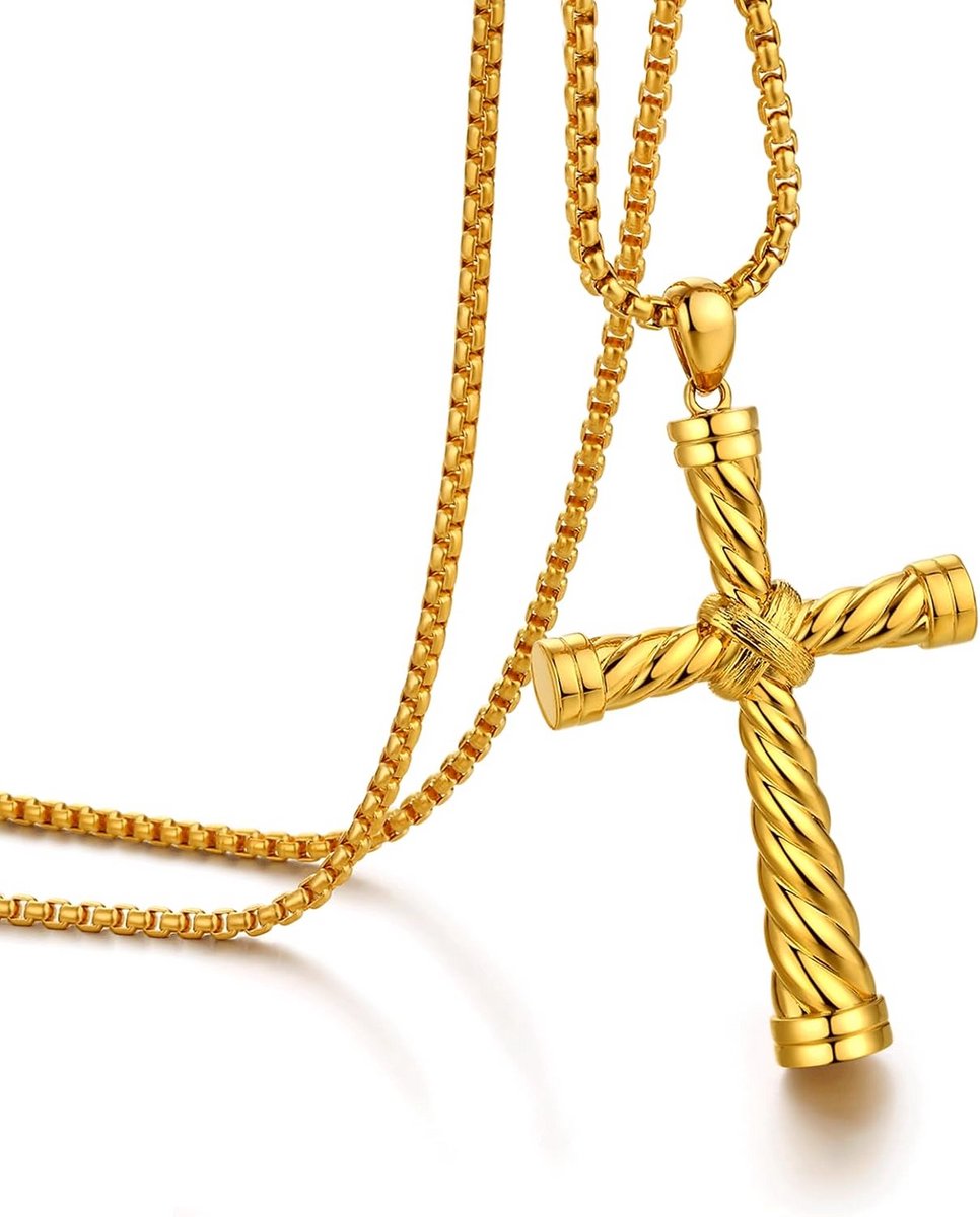 Heren Kruis ketting Roestvrij Staal met Hanger, 18K Verguld Goud of Zilverkleurig