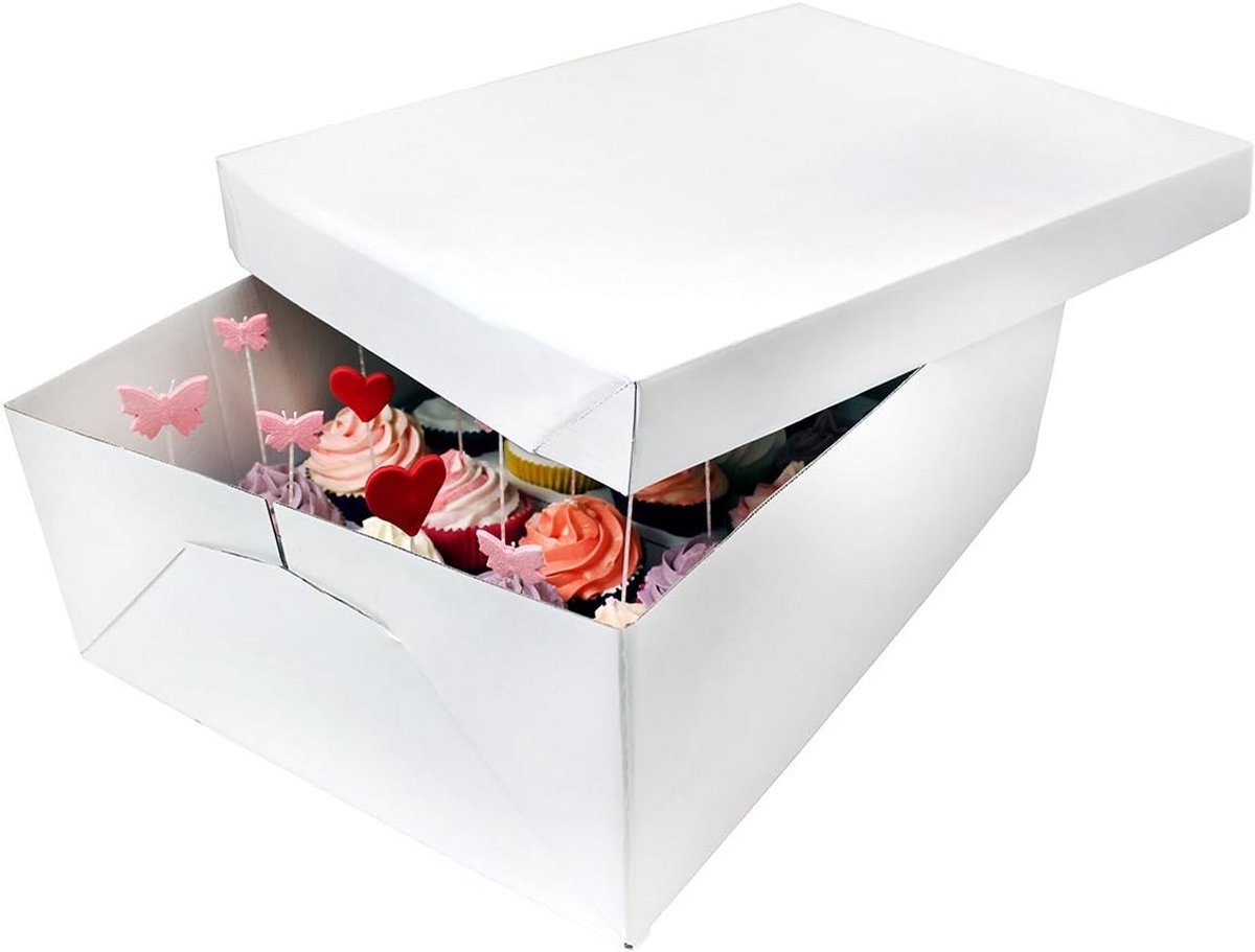 Cupcakebox voor 24 taarten - Extra diep en stevig - Wit 43 x 31 x 14 cm
