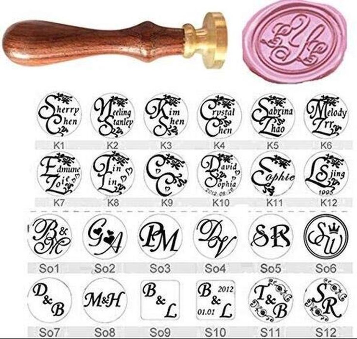 Gepersonaliseerde Vintage Wax Seal Stempel met Palissander Handvat en 128 Ontwerpstijlen voor Bruiloft Uitnodigingen