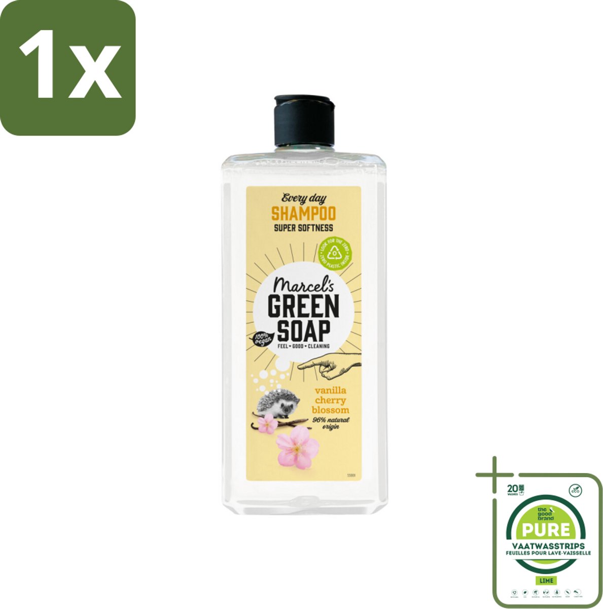 1 x Marcel's Green Soap - Every Day Shampoo - Vanilla & Cherry Blossom - Versterkt & verzorgt - 300 ml - Haarverzorging - Shampoo - Biologische Shampoo - Vegan Shampoo - Natuurlijke Shampoo