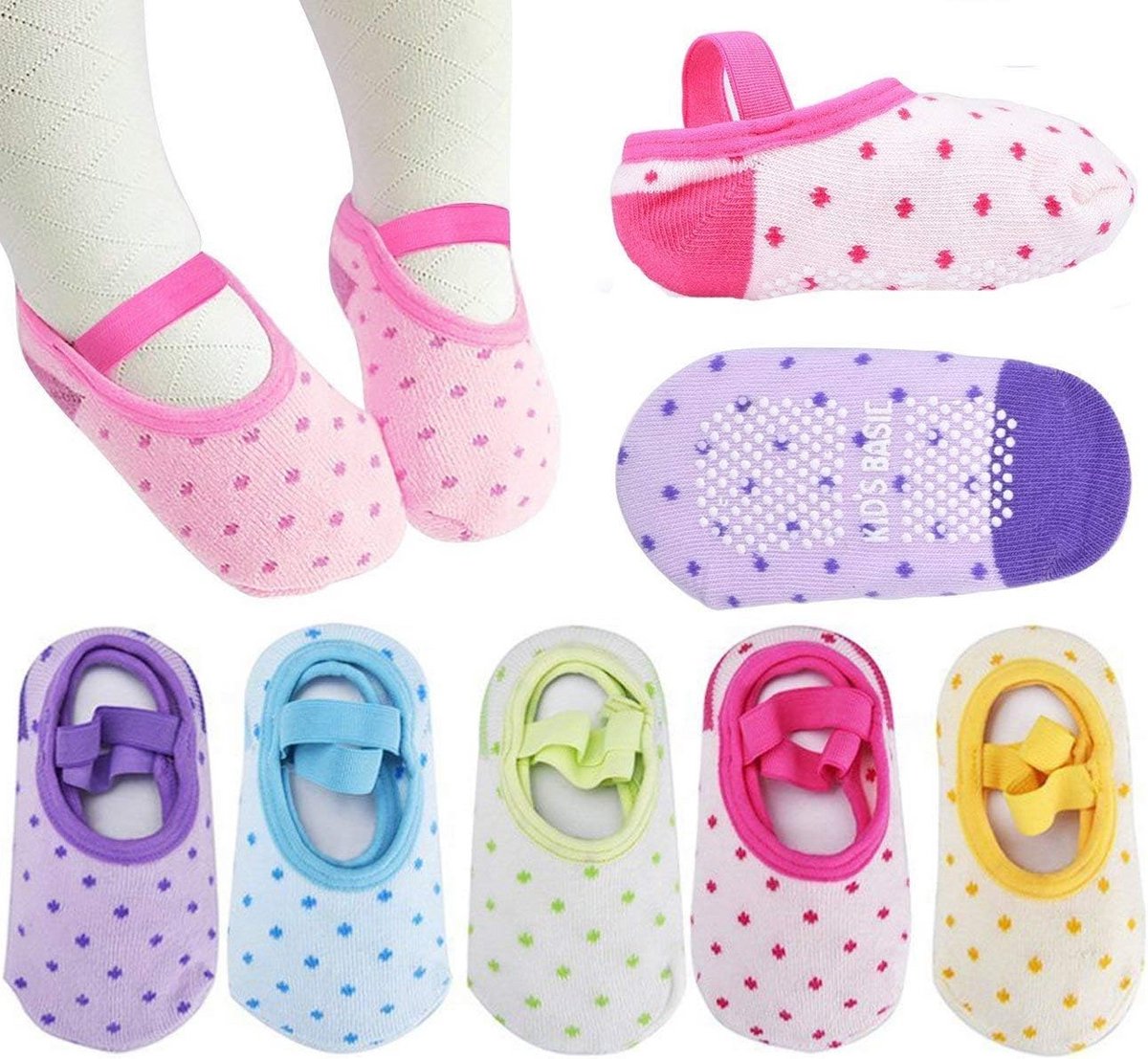 Antislip Sokken voor Baby Meisjes met Cartoon Stippen - Zacht Katoen