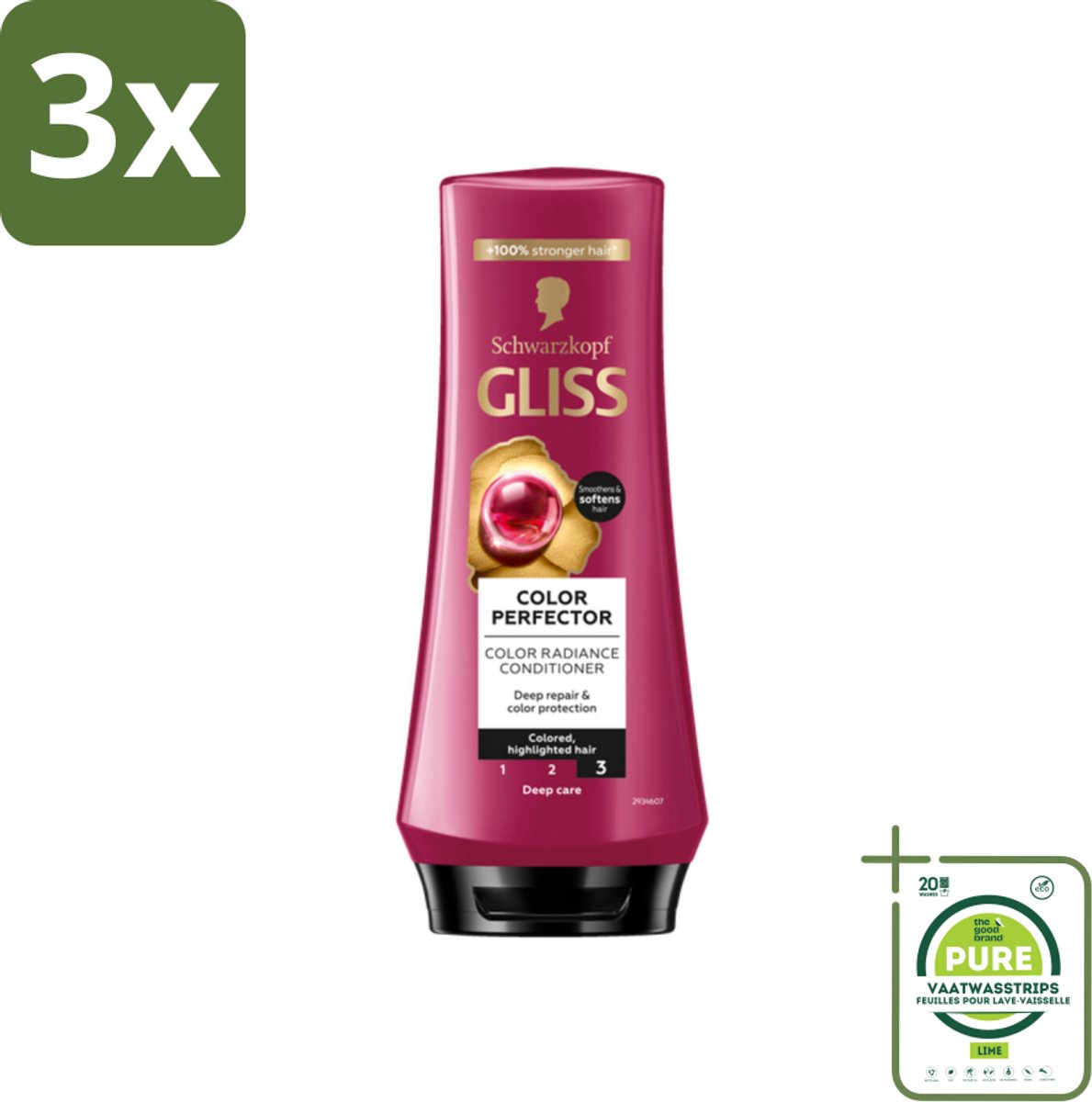 3 x Gliss - Hair Repair - Conditioner voor Kleurbehoud en Glans - 200 ml - Grootverpakking - Haar Conditioner - Kleurbescherming - Glans Conditioner - Geverfd Haar - Highlights