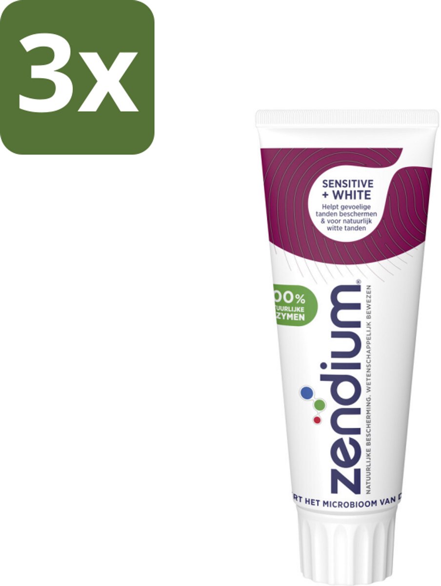 3 x Zendium - Tandpasta - Sensitive+ White - 75 ml - Tandpasta - Sensitive+ White - Zendium - Tandpasta Sensitive - Tandpasta Voor Gevoelige Tanden