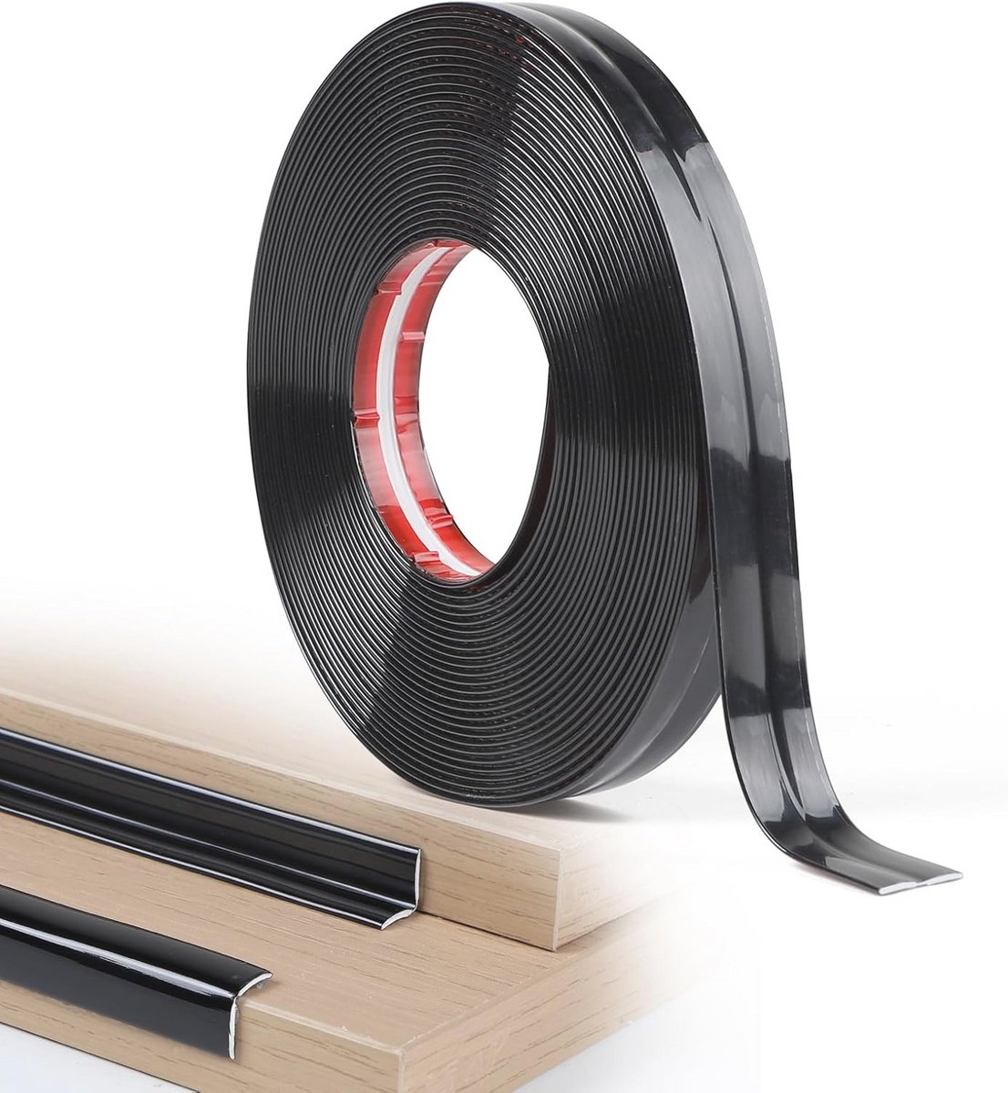Allecto Plus - Flexibele decoratieve zelfklevende sierlijst 2 cm x 10 m - zwart glanzend - wandlijst voor deur, raam, plinten - bescherming van tafelranden - plafondkasten - soepele installatie