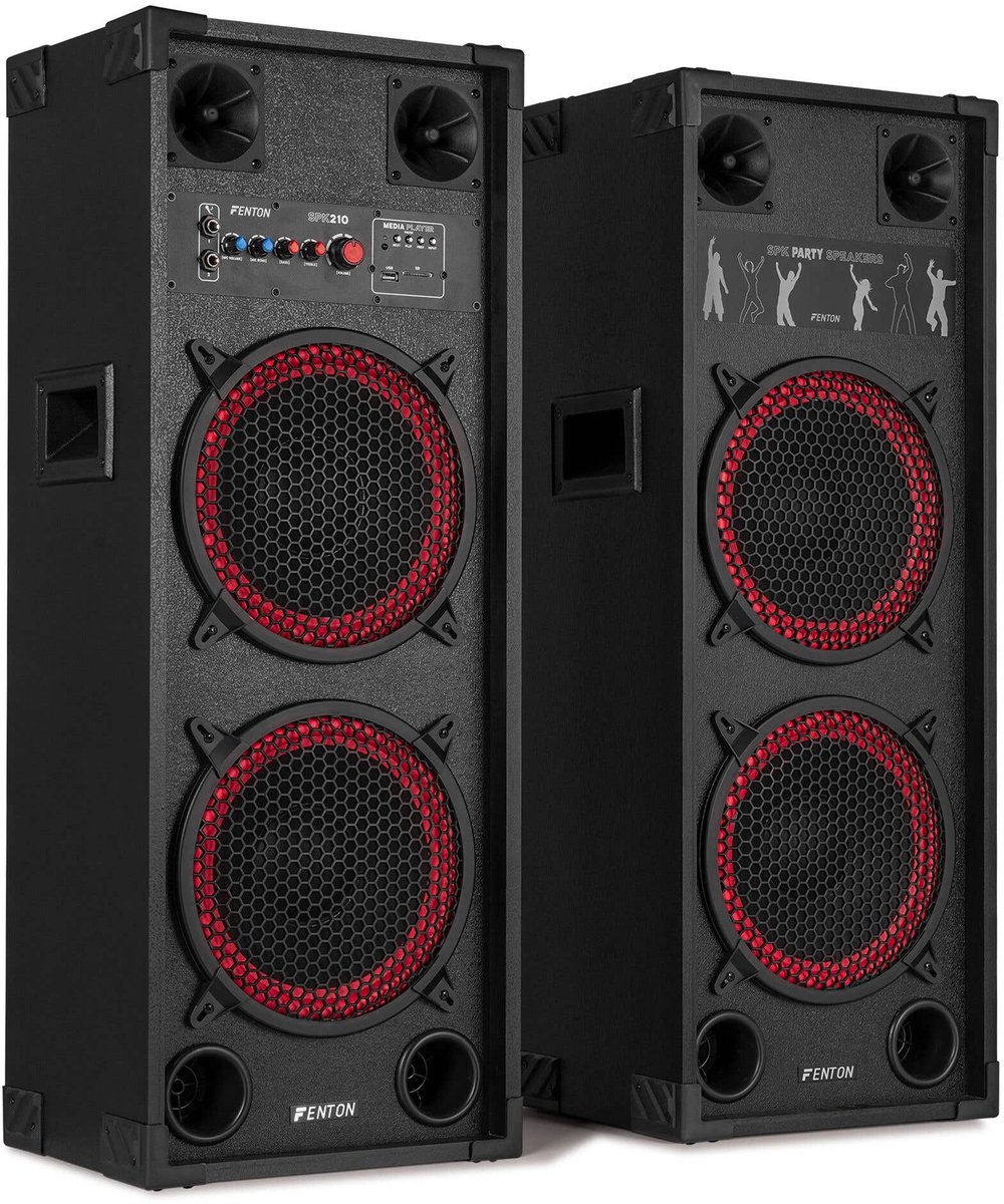 Actieve speaker set - Fenton SPK-210 - Party speaker - Karaoke set - Bluetooth - Duo 10 inch woofers