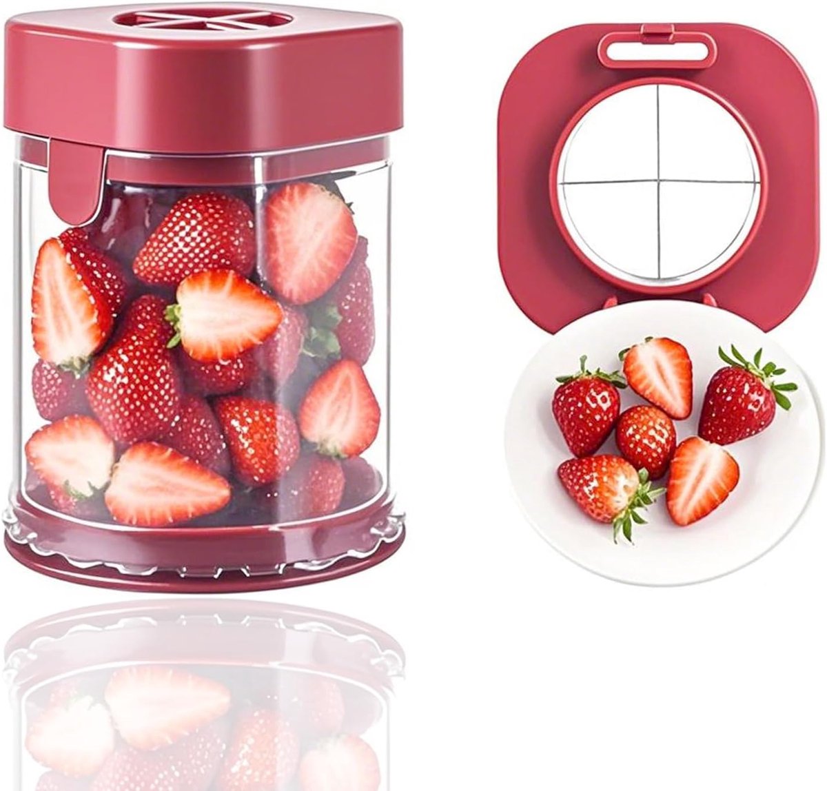 Fruitsnijder Beker, Aardbeiensnijder, Druivensnijder, Fruit Snijder, Aardbeiensnijder(Rood)