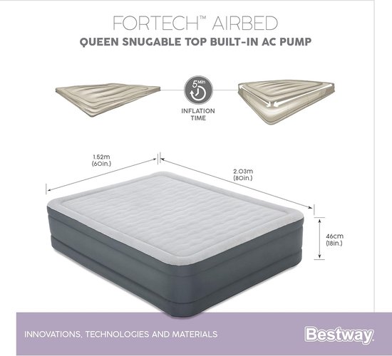 Luchtbed Snugable Top 203 x 152 x 46 cm met Elektrische Pomp - Perfect voor 2 Personen van Intex — afbeelding 2