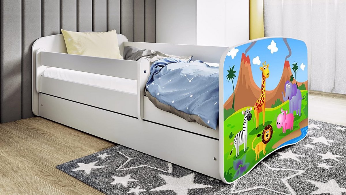 Kinderbed Tienerbed Wit met Lattenbodem, Matras en Lade - Keuze uit 70x140 tot 80x180 cm