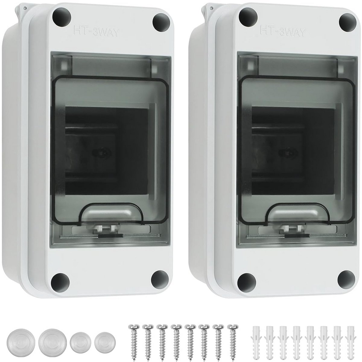 Set van 2 Opbouw Verdeelkasten IP65 Waterdicht voor Buiten - Kleine Zekeringkast 1 Rij (3 Modules)