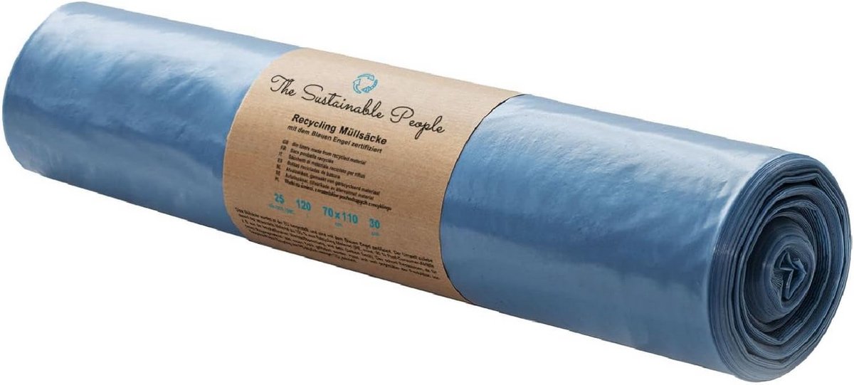 120L Vuilniszakken Blauw - Extra Sterk (30µm) - Gemaakt van 100% Gerecycled Materiaal - 25 Stuks