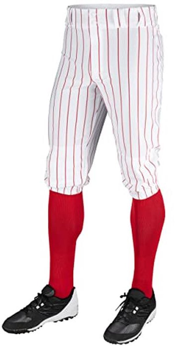 Triple Crown Pinstripe Polyester Baseball Knicker voor Volwassenen - Witte en Scharlaken Kleur