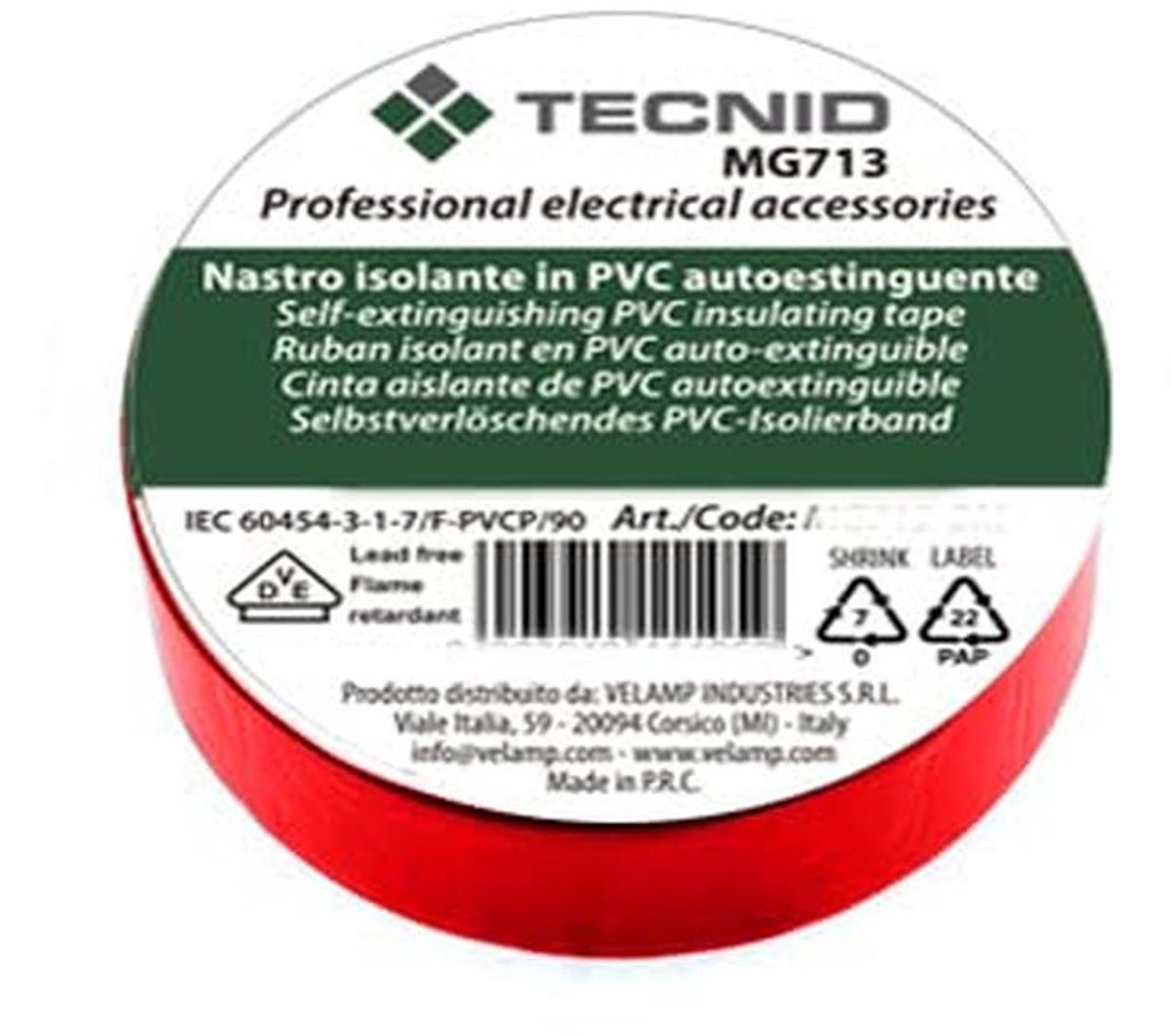 Isolatietape 0.13mm Dikte 19mm x 25m Rood VDE Goedkeurings Waterproof Warmtebestendig Zelfklevend Voor Reparaties Elektrisch Werk