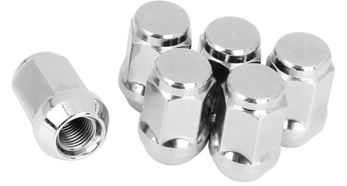 Set van 6 chroom wielmoeren M12 x 1,25 voor autowielen - Bulge Acorn - Reserveonderdeel