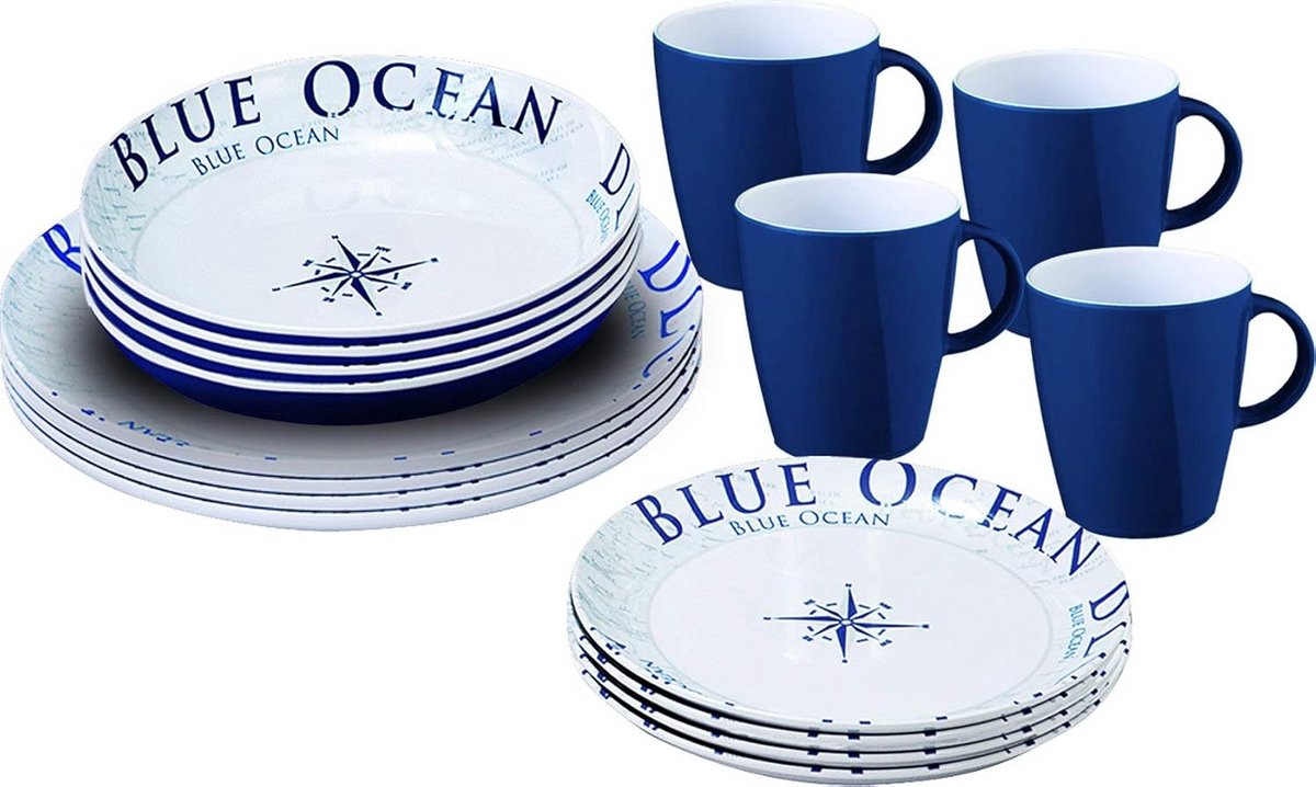 Servies Set Blauw 16 Delig Voor Buiten en Camping