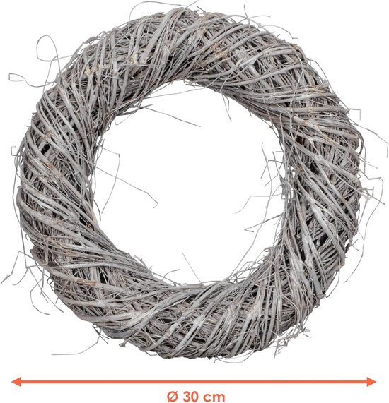 crème natuurlijke materialen Krans rotan met wit band stevige ijzeren basis rond, van Dijk