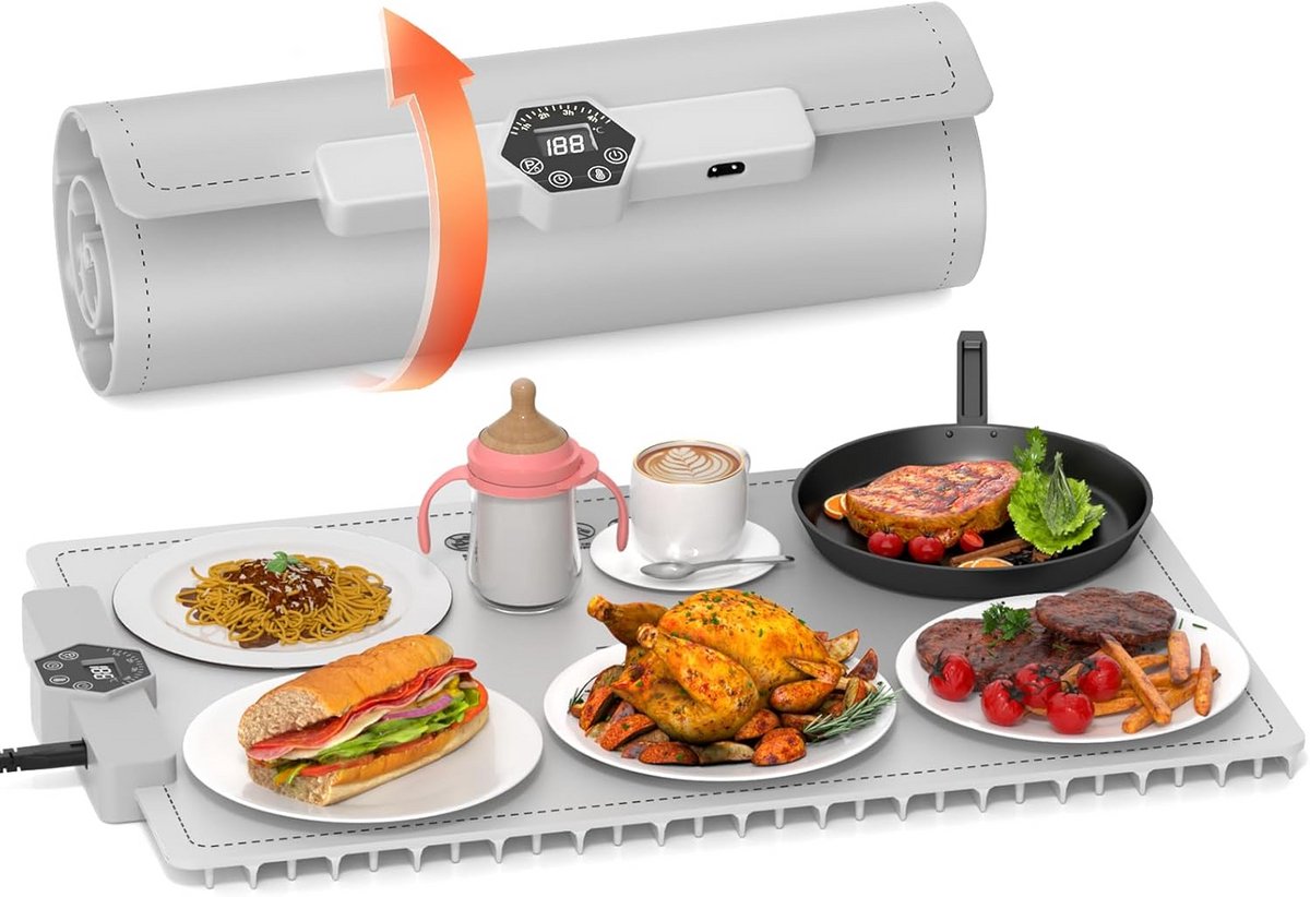 Elektrische Warmhoudplaat met Timer - Opvouwbaar & Temperatuurinstelbaar