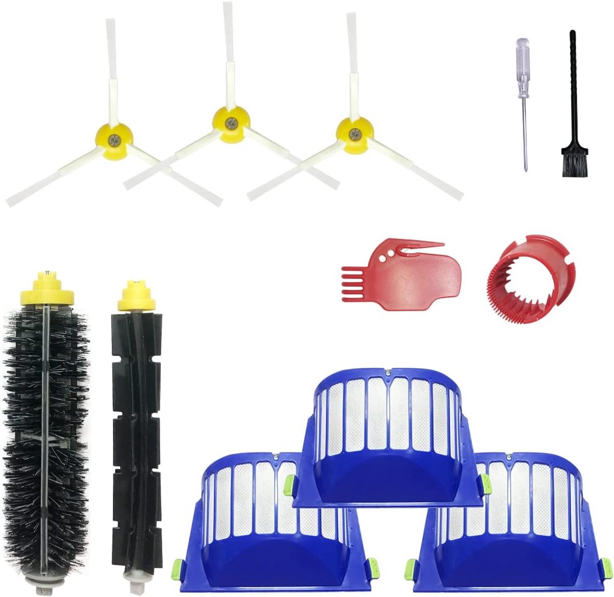 Robot Stofzuiger Accessoires voor i-Robot Roomba 600 & 500 Serie, 3 Filter, 3 Zijborstel, 1 Borstel