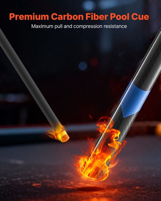 Biljartkeu - Koolstofvezel Poolkeu - 147,3 cm - 538 g - Geperste Bakelieten Tip - ABS Verbindingsring - Geschikt voor Pool & 9-Ball — afbeelding 2