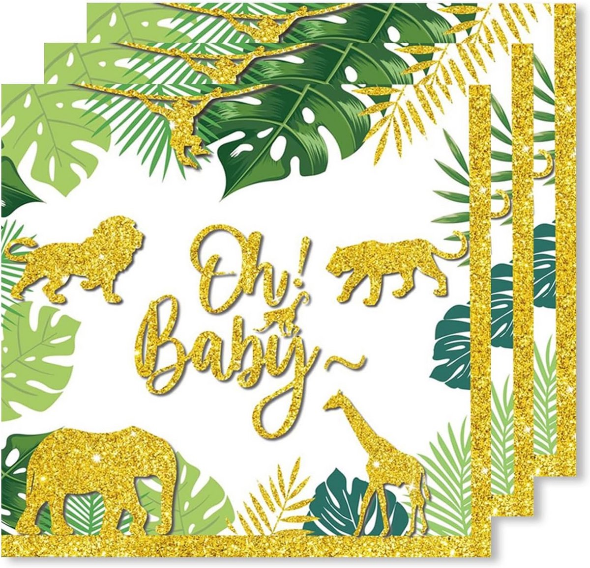20x Groen Gouden 'Oh Baby' Servetten voor Feestdecoratie - 33x33cm