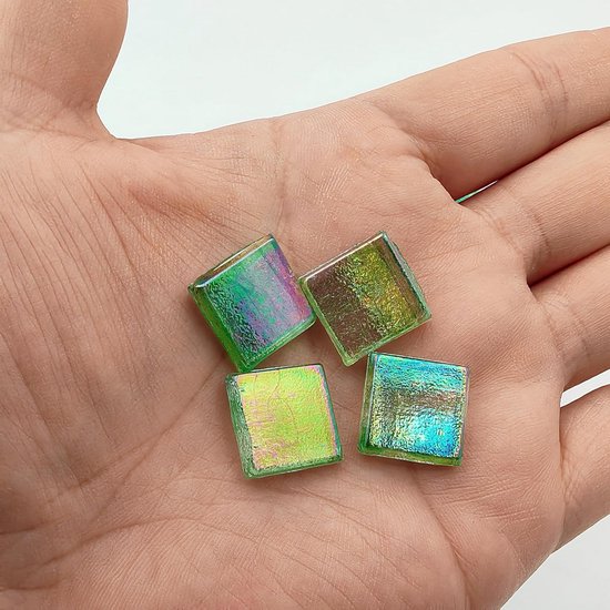 500g Eis-Jade-Mosaikfliesen,1,5 cm, quadratische Glasmosaikstücke für Kunsthandwerk, leicht zu schneiden, Glasfliesen, Puzzle-Material, geschnitten, handgefertigt (Irisierendes Braun