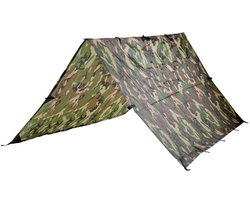 AB Tarp / Basha, 210D ripstop polyester, Woodland camo, bevestigingslussen, 220 x 250 CM