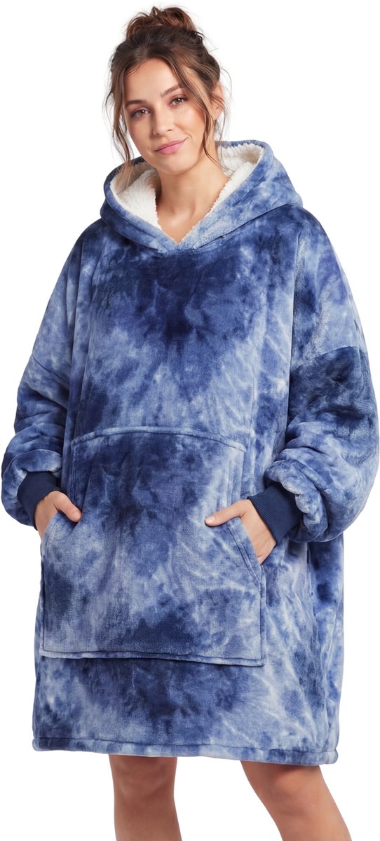 JAXY - Hoodie Deken - Snuggle Hoodie - Fleece Deken Met Mouwen - Snuggle - Cuddle Hoodie - 1450 Gram - Blue Tie Dye