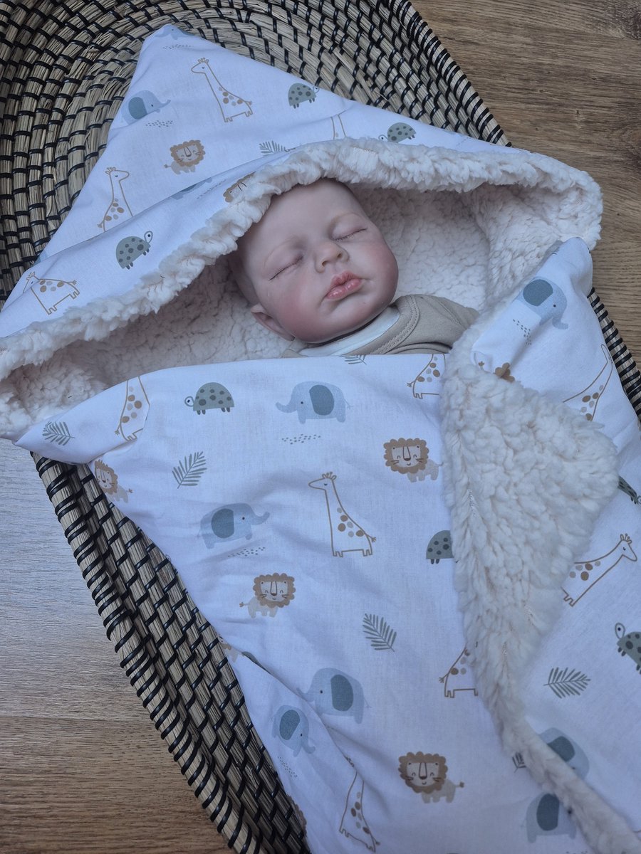 Wikkeldeken - Omslagdoek - Badcape - Safari - Teddy 70x70cm / Baby Creaties / Zacht en Ademend voor je Baby