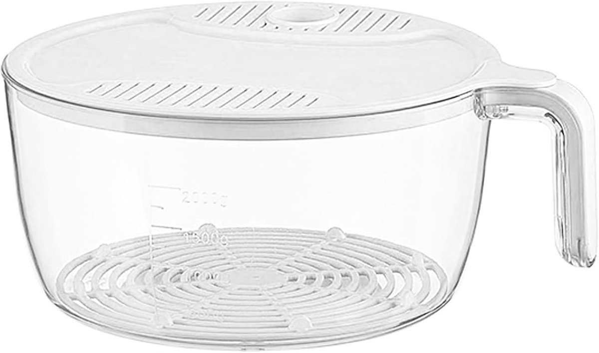 Rijstwasbak, grote rijstspoelbak met snelle afwatering, rijstkom voor fruit, groenten, keuken,wit