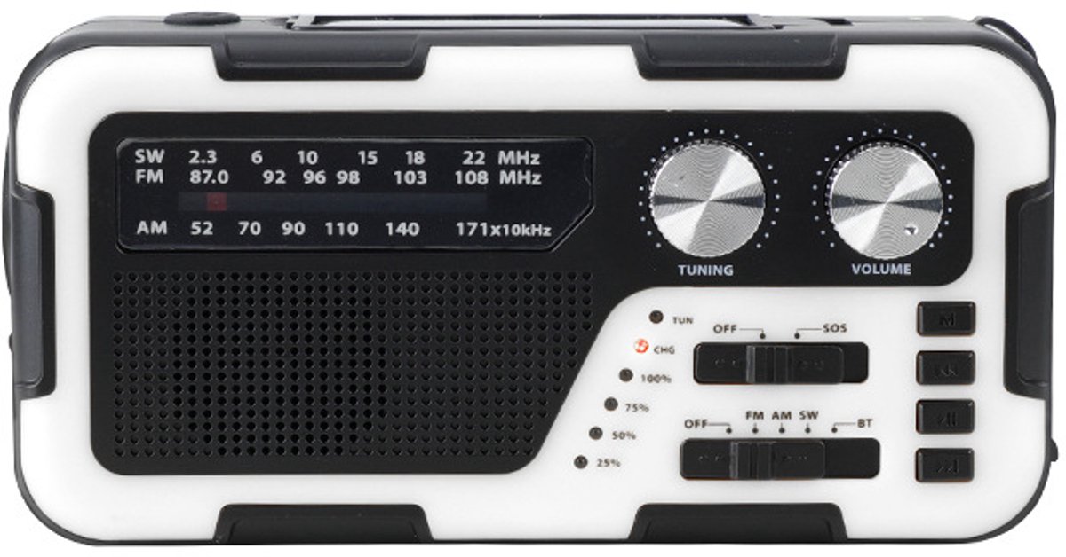 Noodradio - noodradio solar opwindbaar - Radio - opwindbare radio - Oplaadbare radio - 2000mAh - Wit