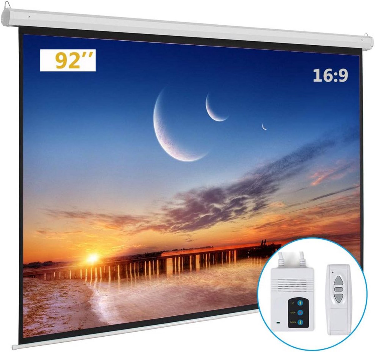 Gemotoriseerd Projectorscherm 92 Inch 16:9 XL - Elektrisch Uitrolbaar voor Thuisbioscoop en Presentaties