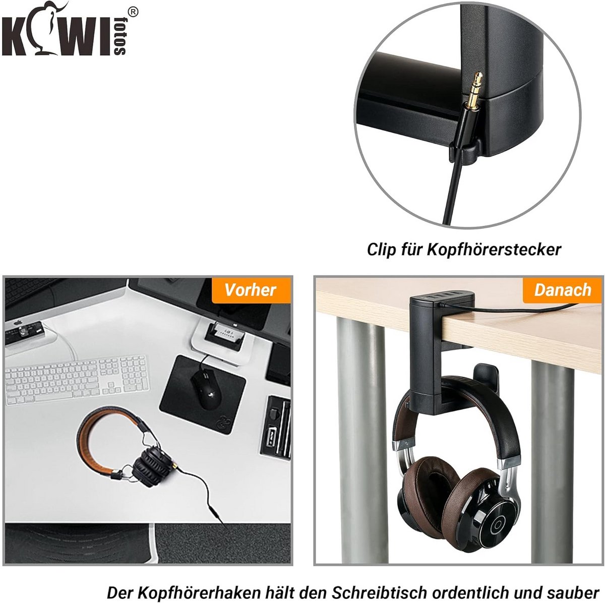 Verstelbare Hoofdtelefoonhouder met Klem en 4 USB-poorten