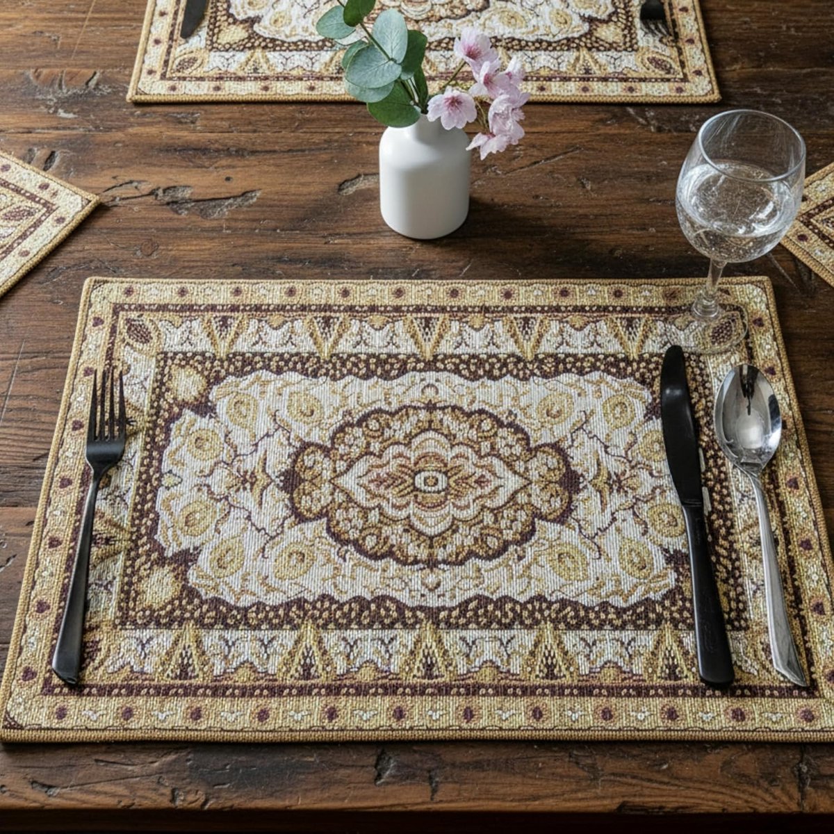 Set van 4 Luxe Ingewikkelde Geweven Placemats - Barok Bloemendessin - 33x48 cm