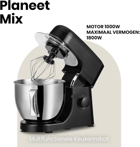 AMA® Mixer met Mengkom - Keukenmachine - Kneedmachine - 31x22x36cm - Zwart van Merkloos — afbeelding 2