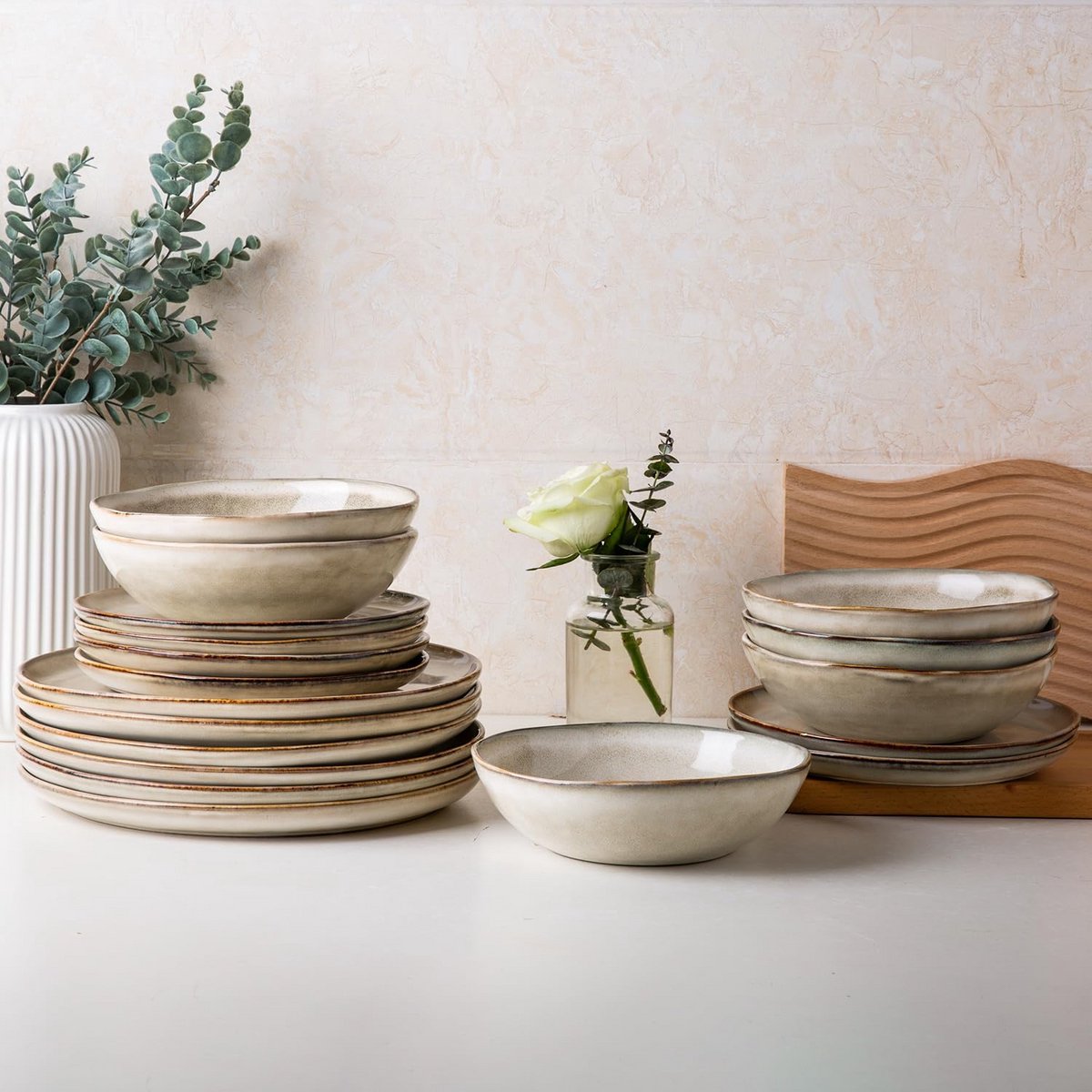 Handgemaakt Keramisch Servies Set 24-delig Voor 8 Personen, Krasbestendig