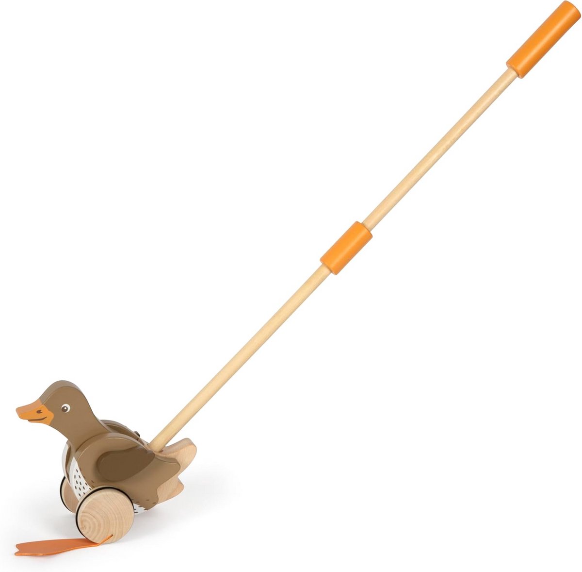 Houten Duw Ducky met Beweegbaar Hoofd - Leer Lopen voor Kinderen vanaf 18 Maanden