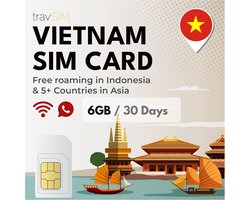 Vietnam SIM-kaart met 6GB mobiel dataverkeer | 4G/5G snelheden | Gratis roaming in Indonesië en 5 landen in Azië | 30 dagen geldig