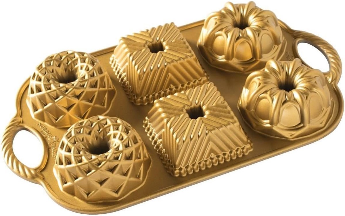 Gouden Mini-Bundt Pan voor 6 Cakevormen van Gegoten Aluminium