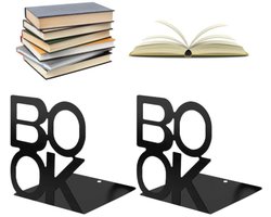 Boekensteun - 1 Paar - Metalen Boekenhouder - Boekensteun - Boekenstandaard - Uitgeholde Boekensteun - Antislip Boekensteunen - voor Thuis, Kantoor, Scholen - Zwart